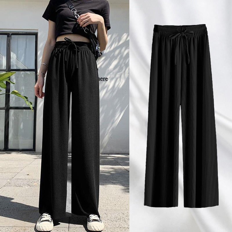 [EAM] High Waist Black Pleated Casual Wide Leg Pants New Loose Fit Trousers  Women Fashion Tide Spring Autumn 2024 1DF4432