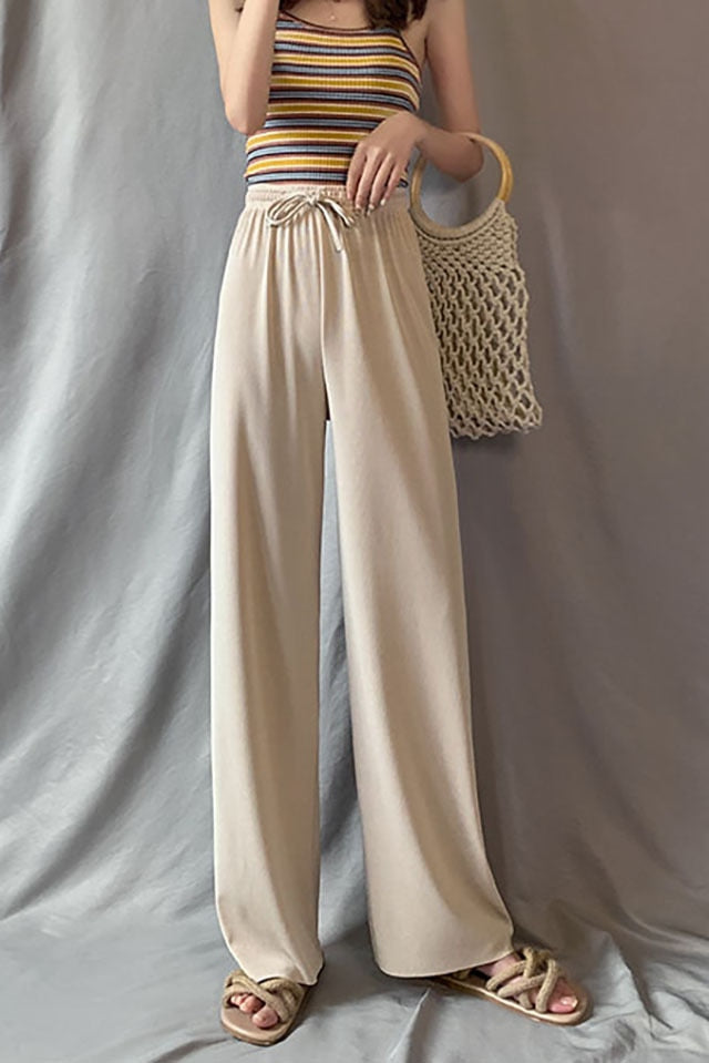 Size 23-40 Trousers High Waist Pants Wide-leg Trousers Women 2023 New Style  Summer Stretchable Waist Straight Cut Trousers Casual Ice Silk Thin Suit  Slacks Pants Squarepants for Women 4XL
